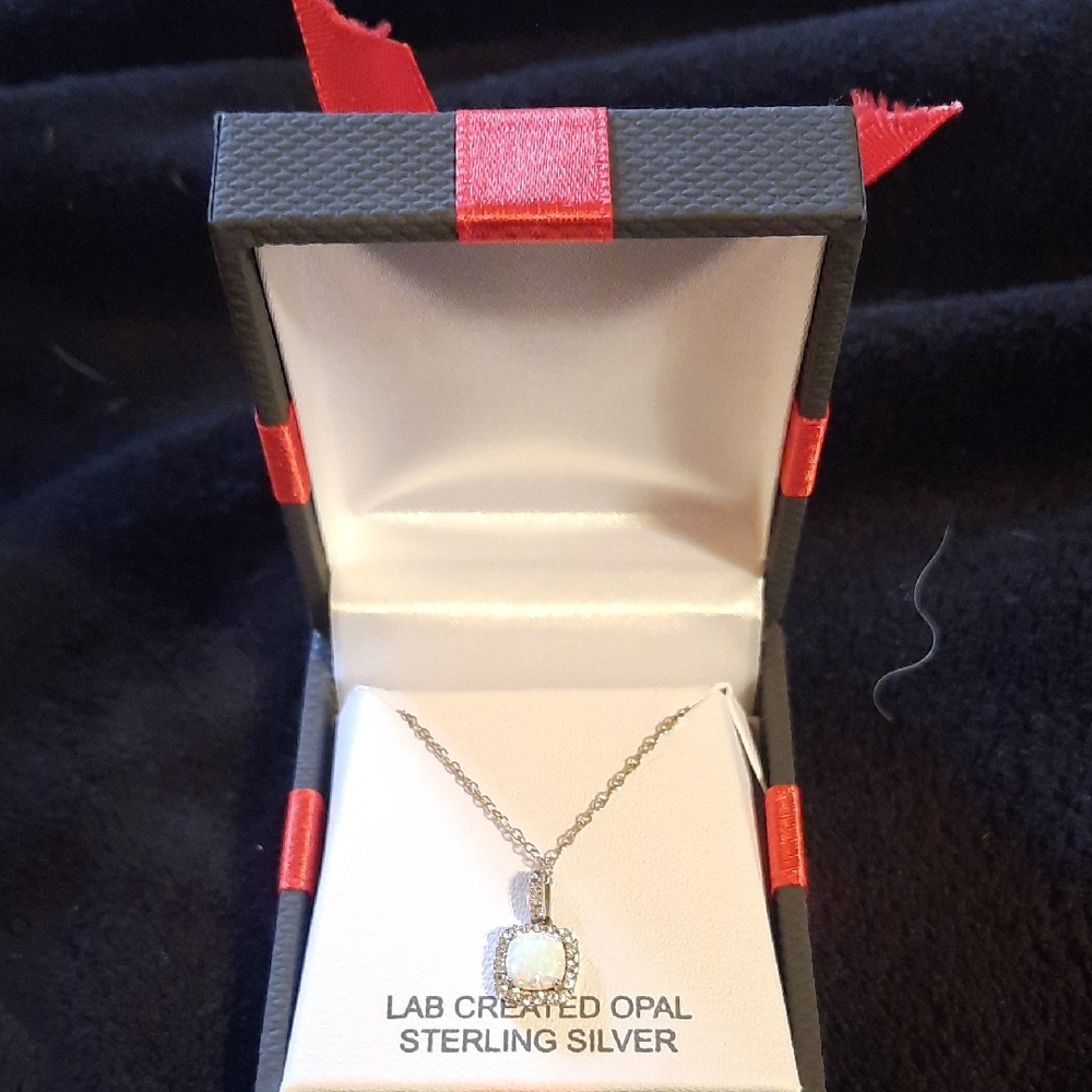 Sterling Silver Necklace with Lab-Created Opal Pendant 🎁